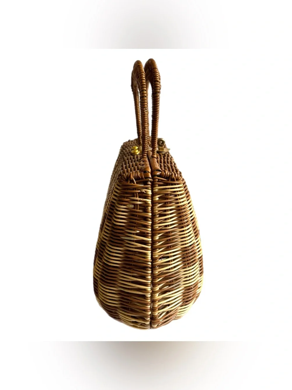 Vtg Checkered Wicker Handbag Purse Basket Bag Turn Lock Boho Cottagecore Coastal - Picture 4 of 16